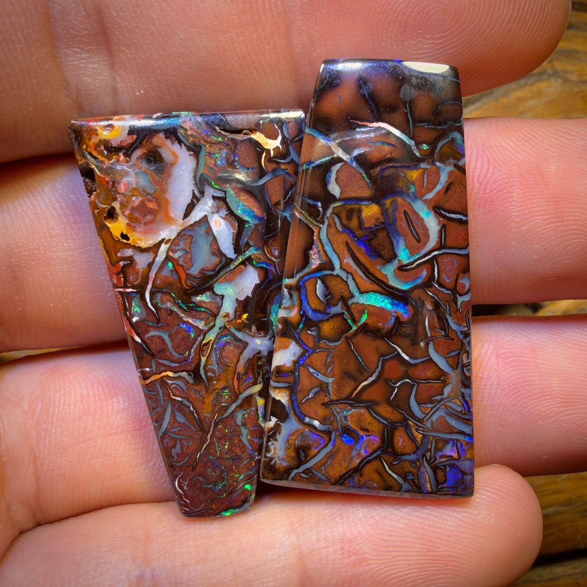 Hey Dad! 122.8cts - BIG TOP PARTNERS Tribal Queensland Boulder Opal Picture Stone Pair