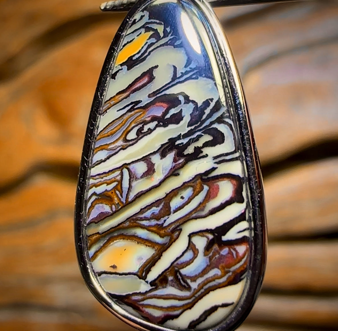 White Tribal Daddy Sterling Silver - UNISEX Solid Tribal Boulder Opal Pendant