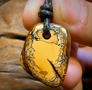 27 x 22mm - Awesome Yellow Tribal Drilled Boulder Opal Pendant w/ Eco Friendly Vegan Cord