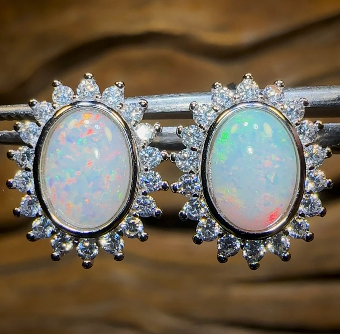 Sterling Silver - South Australian Crystal Opal Stud Earrings - Opal Whisperers
