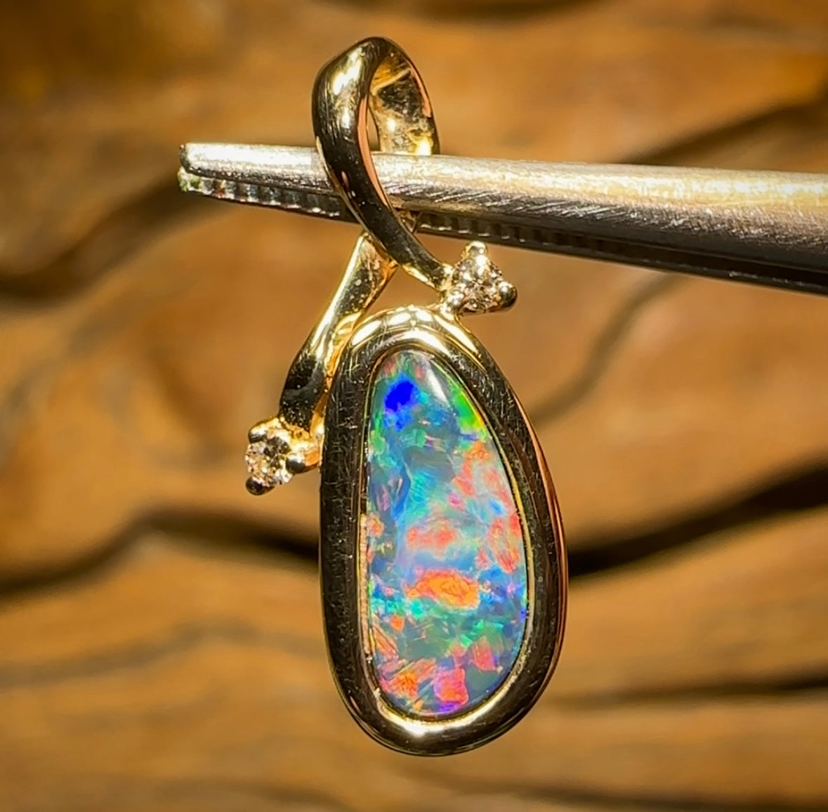 14k Gold - TOP Queensland Boulder Doublet Opal Pendant - Opal Whisperers