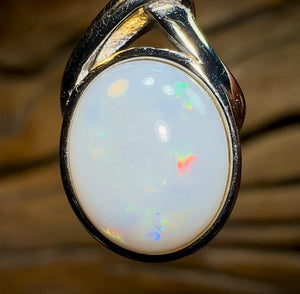 Sterling Silver - Large Solid South Australian White Opal Pendant