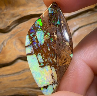 24,1 ct – Erstklassiger australischer Boulder-Wood-Fossilopal. Seltenes Kathedralenmuster.