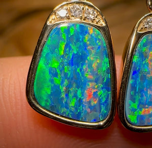 14k Gold and Diamonds - Queensland Boulder Doublet Earrings - Opal Whisperers