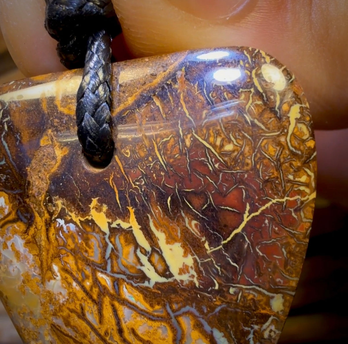 41 x 35mm - Drilled Boulder Opal Pendant w/ Eco Friendly Vegan Cord