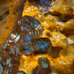 347.3cts - Huge Full Face Carving Potential Yowah Opal Rough Piece. Bubble Band