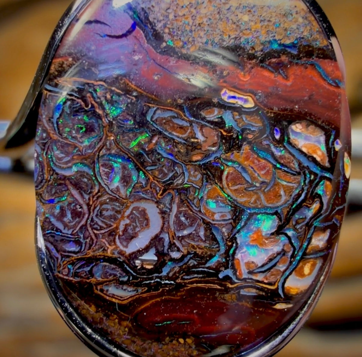 Sterling Silver - Solid Tribal Boulder Opal Ring