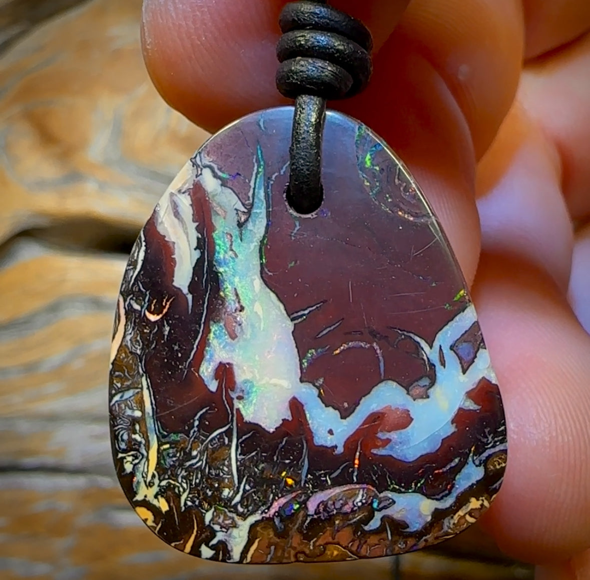 28 x 23mm - Drilled Australian Tribal Boulder Opal Necklace. Double Sided