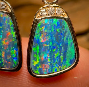 14k Gold and Diamonds - Queensland Boulder Doublet Earrings - Opal Whisperers