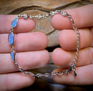 Sterling Silver - Australian Boulder Doublet Opal Bracelet