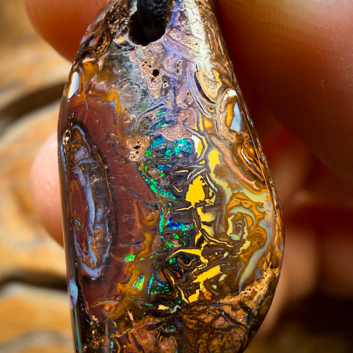Bargain Card ! 31 x 14mm - Drilled Tribal Queensland Boulder Opal Necklace