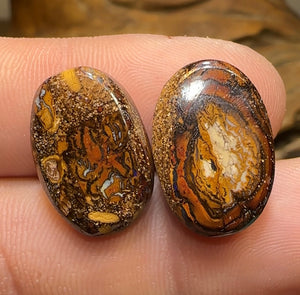 28.6cts - Tribal Pattern Yowah Nut Kernel Opal Pair - Opal Whisperers