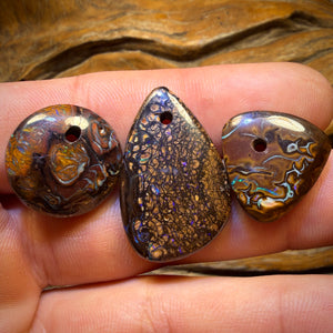 60.6cts - 3x Drilled Queensland Boulder Opals. Wholesale Parcel