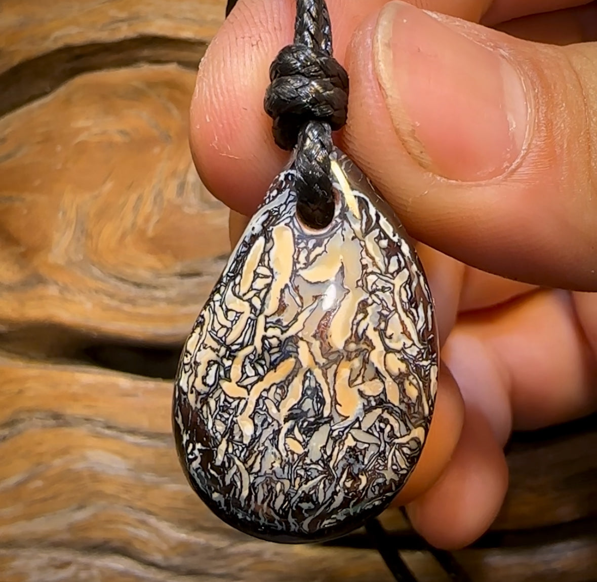 32 x 20mm - Best Tribal Drilled Boulder Opal Pendant w/ Eco Friendly Vegan Cord