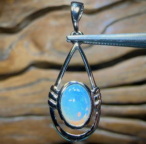 Sterling Silver - Solid South Australian Crystal Opal Pendant - Opal Whisperers