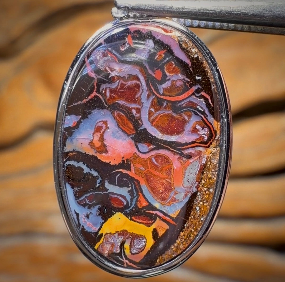 Sterling Silver - Solid Tribal Boulder Opal Pendant UNISEX