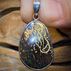 Sterling Silver - “Tribal Flames” Boulder Opal UNISEX Pendant