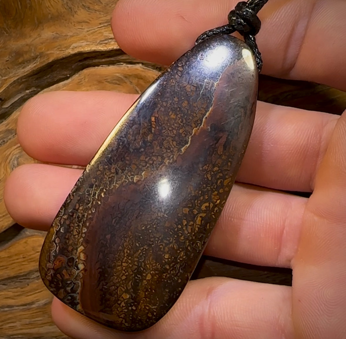 70 x 32mm - BIG Drilled Boulder Opal Pendant w/ Eco Friendly Vegan Cord Awesome Black Tribal