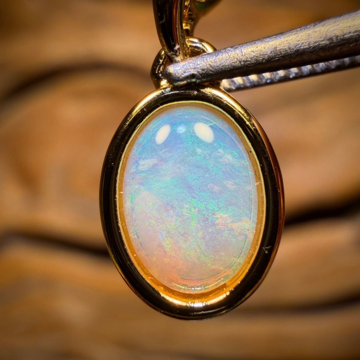 WILD CARD! Sterling Silver Gold Plated - Solid South Australian Crystal Opal Pendant
