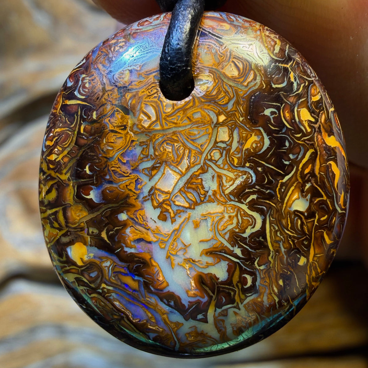 HDW 25 x 22mm - Drilled Tribal Queensland Boulder Opal Necklace. Australian Opal