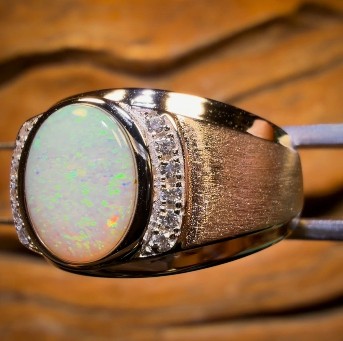 Sterling Silver  - Large Unisex Solid South Australian Crystal Opal Ring