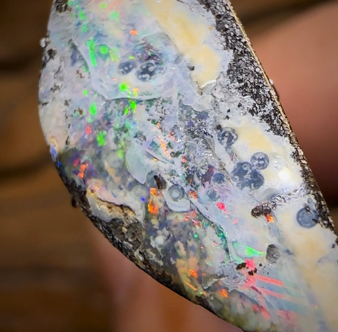 12.3cts - Australian Boulder Seam Opal, Cool Pattern Bright Fire - Opal Whisperers