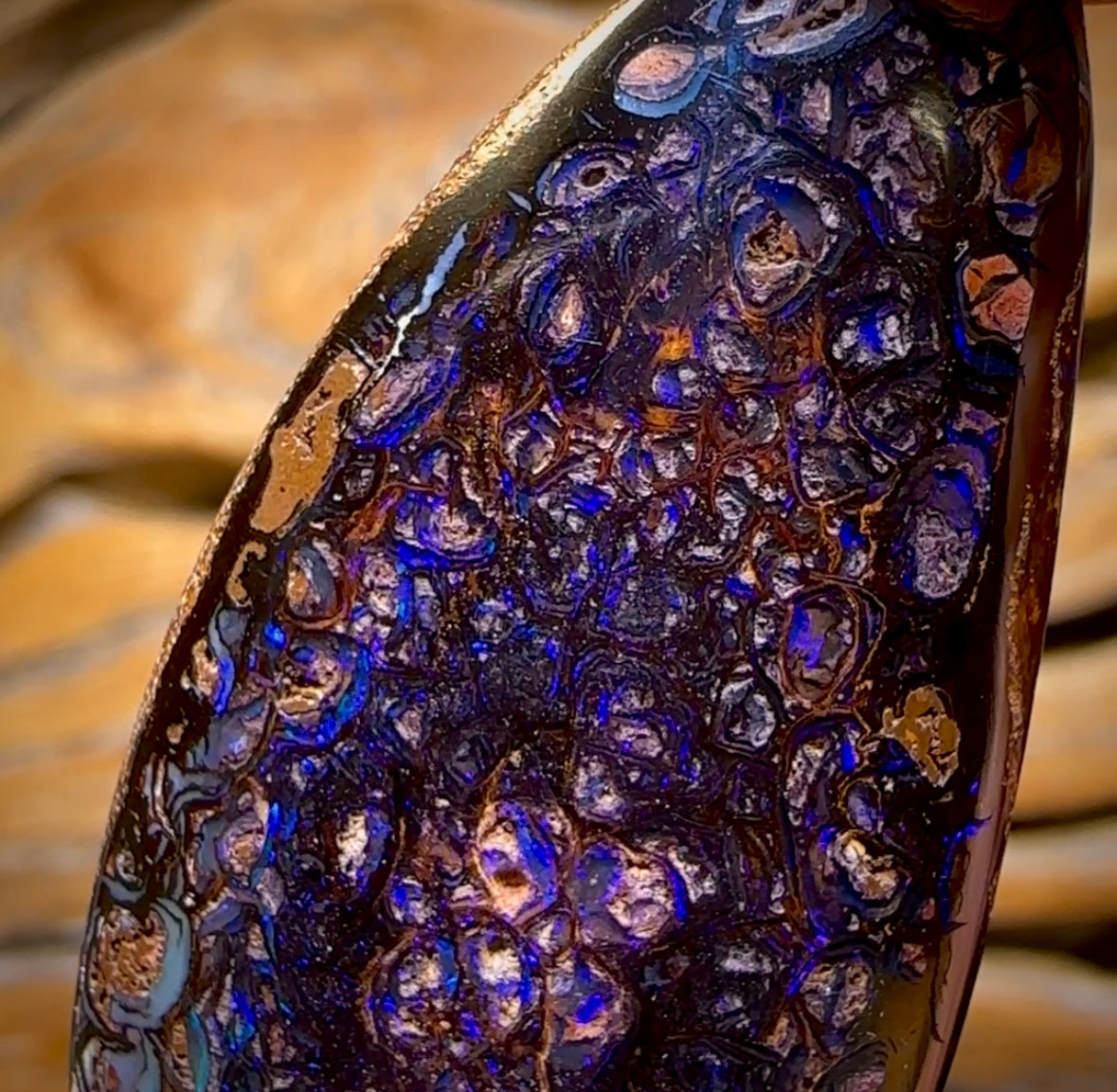 92.1cts - Dark Tribal Queensland Black Boulder Opal from Yowah