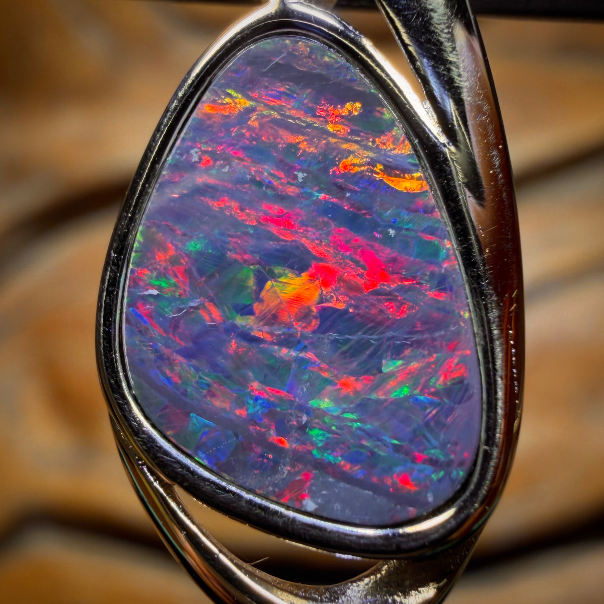 Sterling Silver - Queensland Boulder Opal Doublet Pendant Top Red Gire