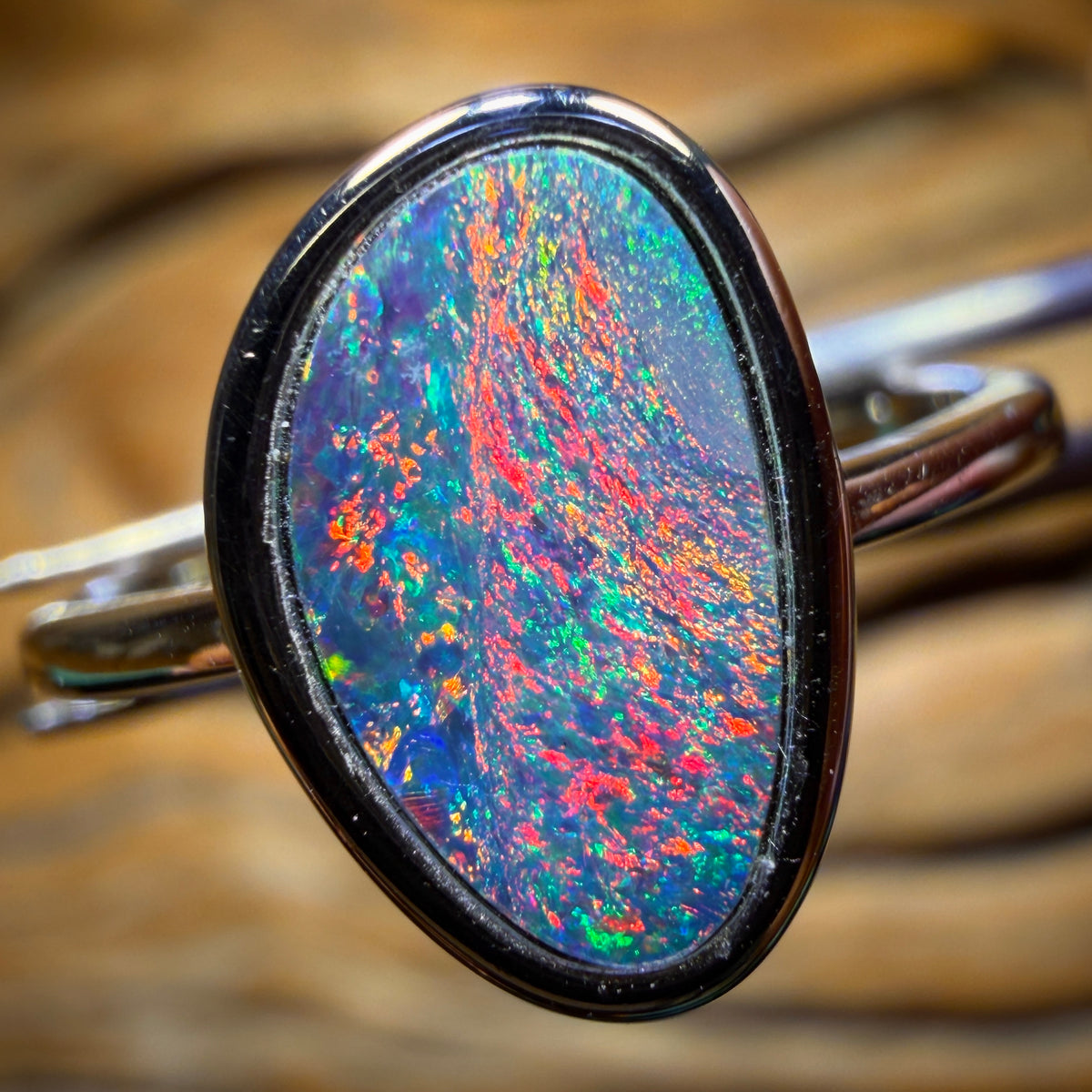 Sterling Silver - Red Fire Queensland Boulder Opal Doublet Ring