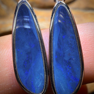 Bargain Card! Sterling Silver - Australian Boulder Opal Doublet Drop Stud Earrings