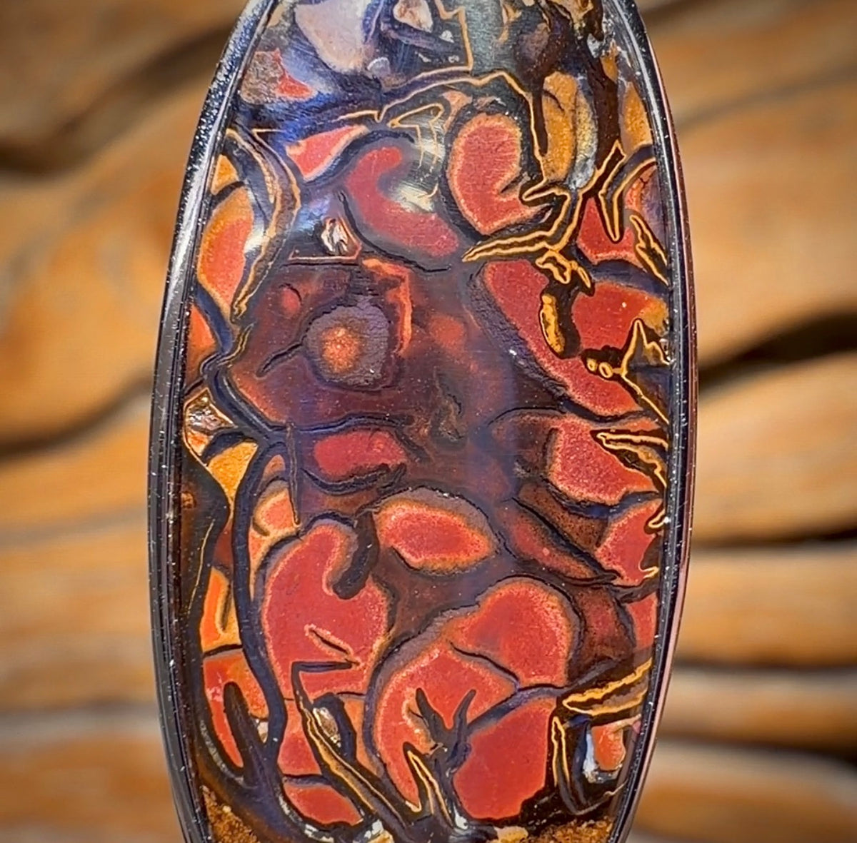 Sterling Silver - Solid Tribal Boulder Opal Pendant UNISEX