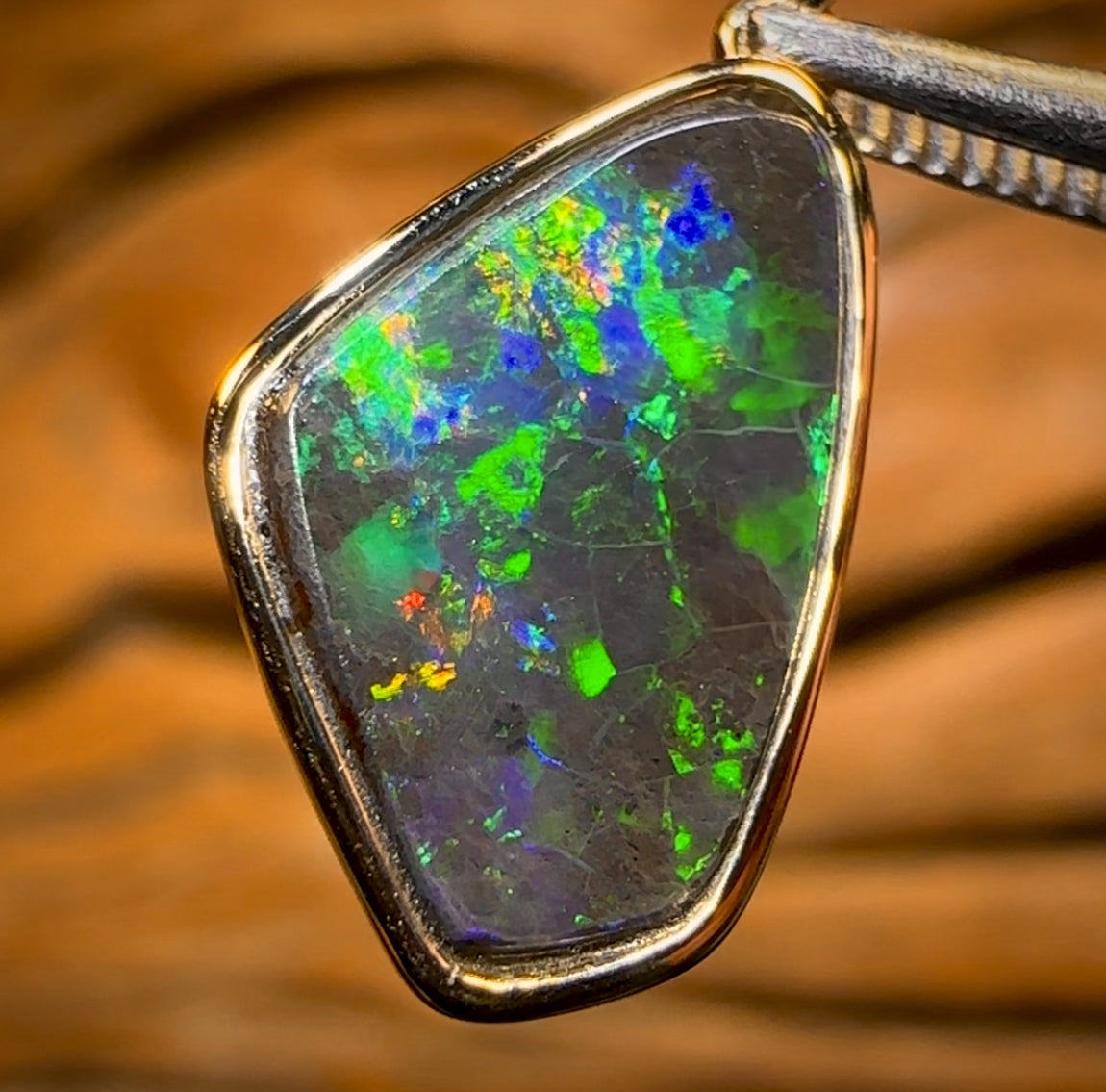 Electric 14k Gold - Solid Australian Boulder Opal Pendant