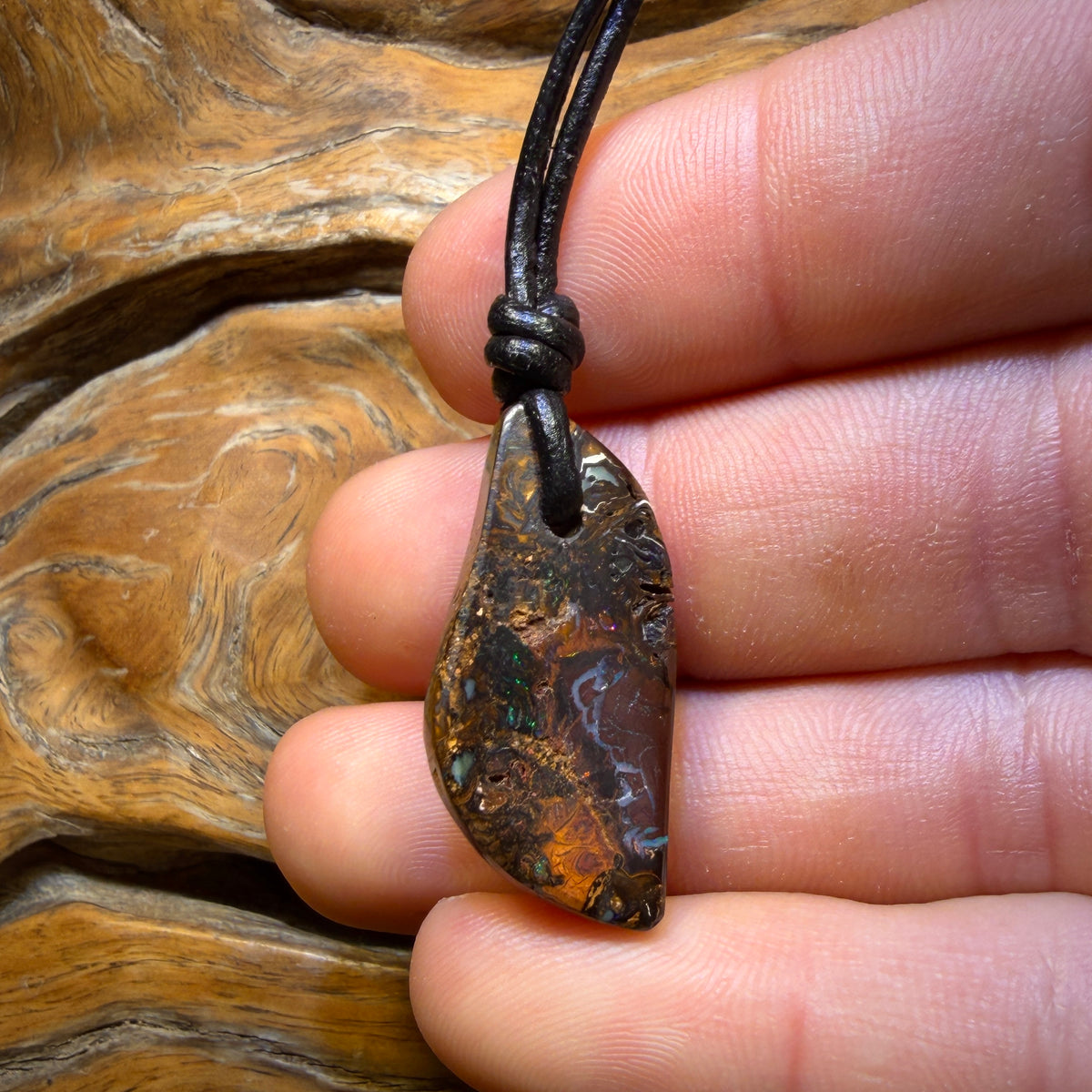 Bargain Card ! 31 x 14mm - Drilled Tribal Queensland Boulder Opal Necklace
