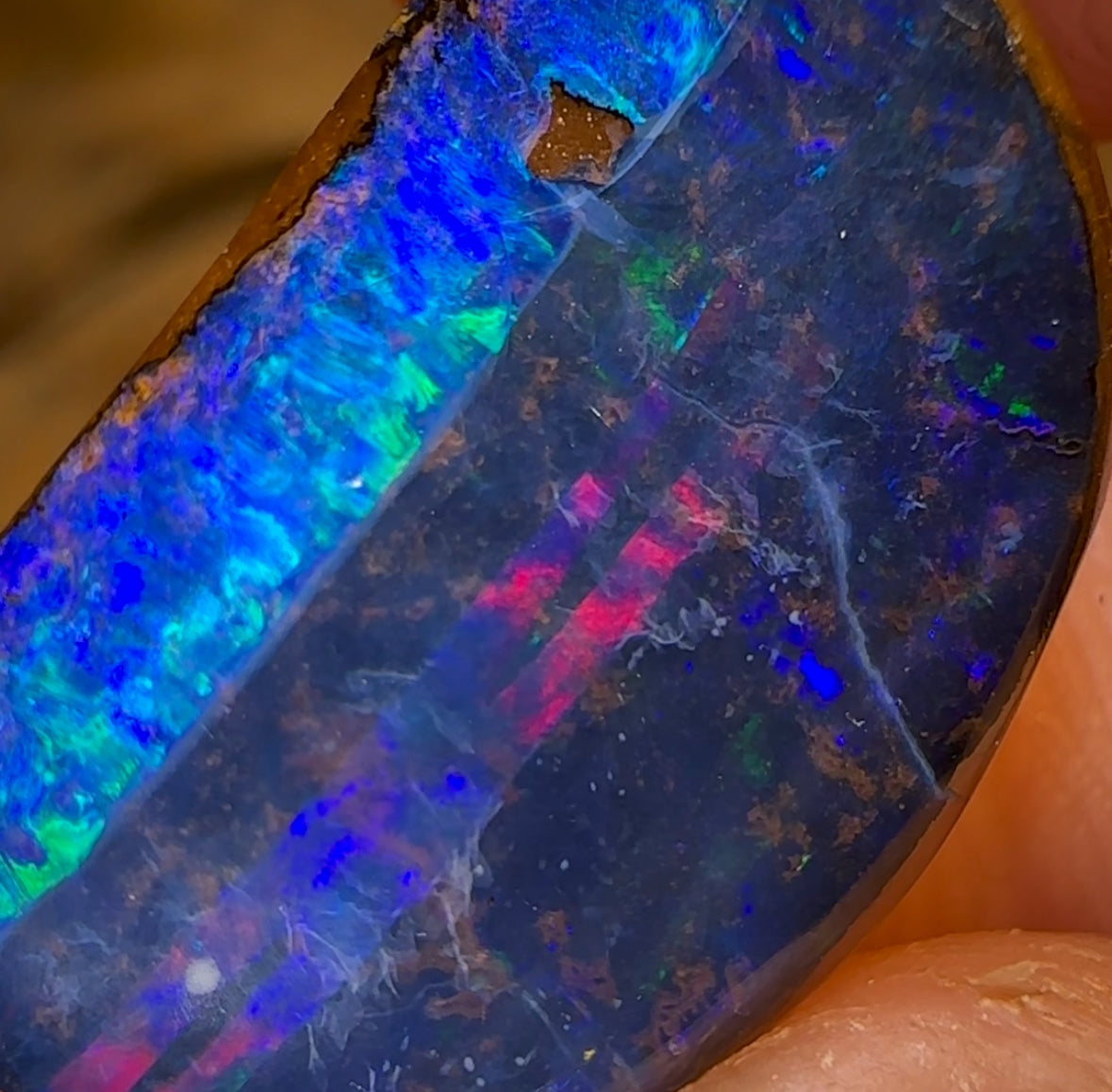 22.6cts - GEM Queensland Boulder Seam Opal Midnight Blue Seascape with Red Fire