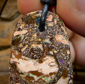 48 x 24mm - Drilled Australian Boulder Opal Necklace. “Cave Painting Conglomerate”