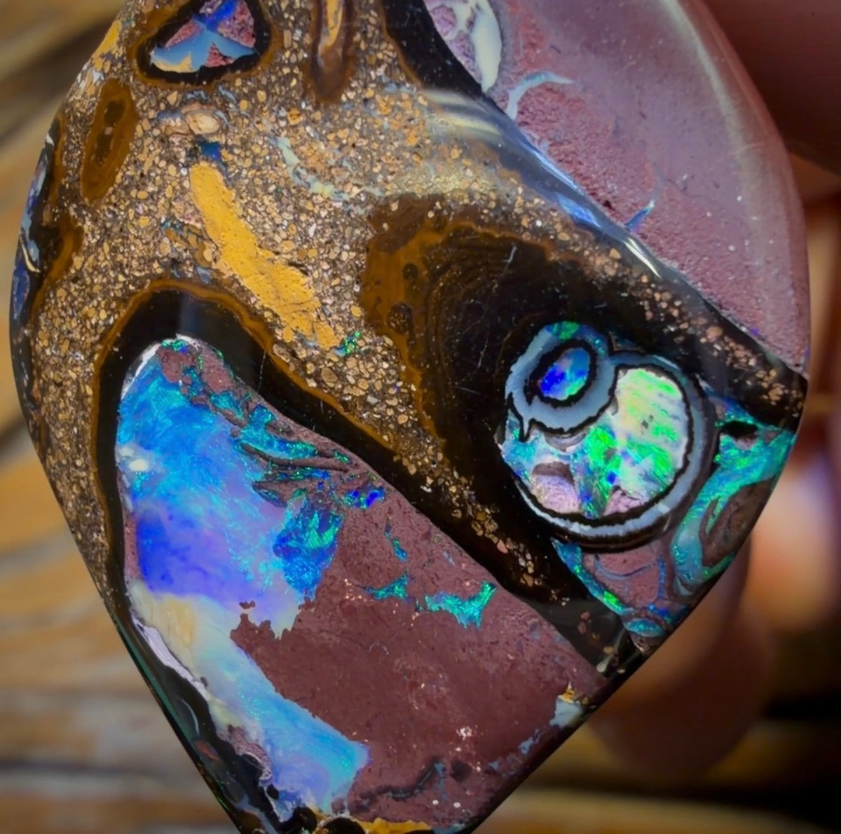 38 x 26mm - Double Sided Triple Kernel Drilled Queensland Boulder Opal Necklace