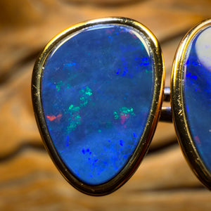 Half Price Card! Large Sterling Silver Gold Plated - Australian Boulder Opal Doublet Stud Earrings