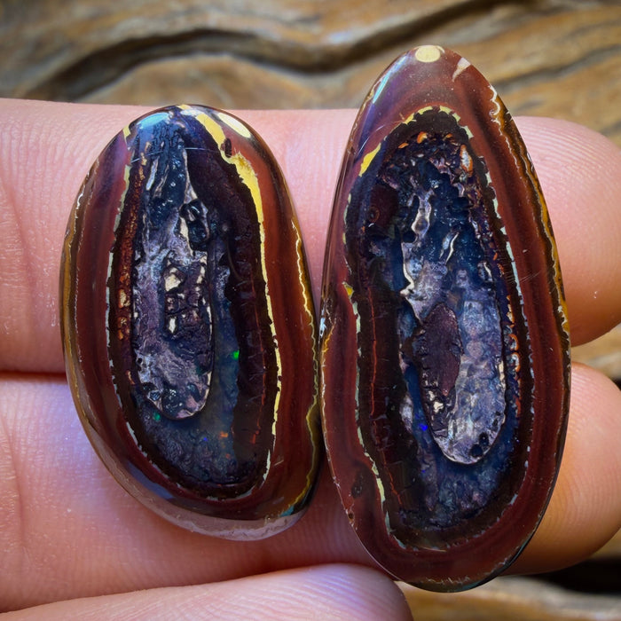 64.4cts - RARE Yowah Nut Partial Crystal Centre Pair Polished