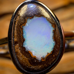 Sterling Silver - Solid Queensland Boulder Opal Ring Crystal Center