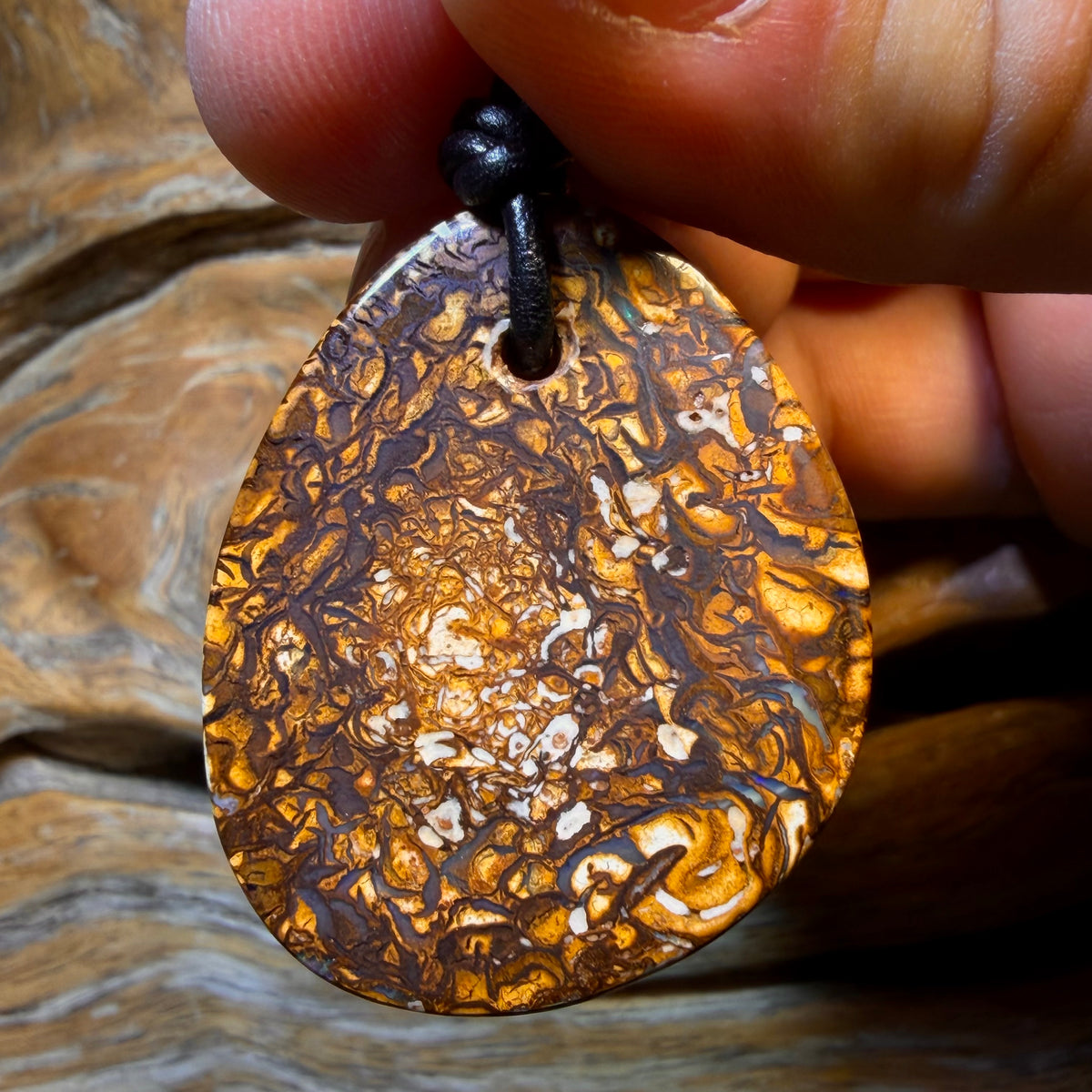 HDW 37 x 30mm - Drilled Tribal Queensland Boulder Opal Necklace