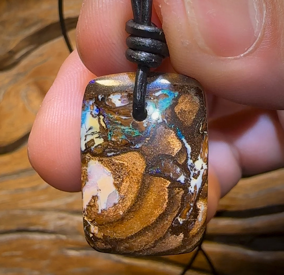 28 x 19mm - “Cyclone of the coast” Drilled Australian Boulder Opal Necklace Picture stone