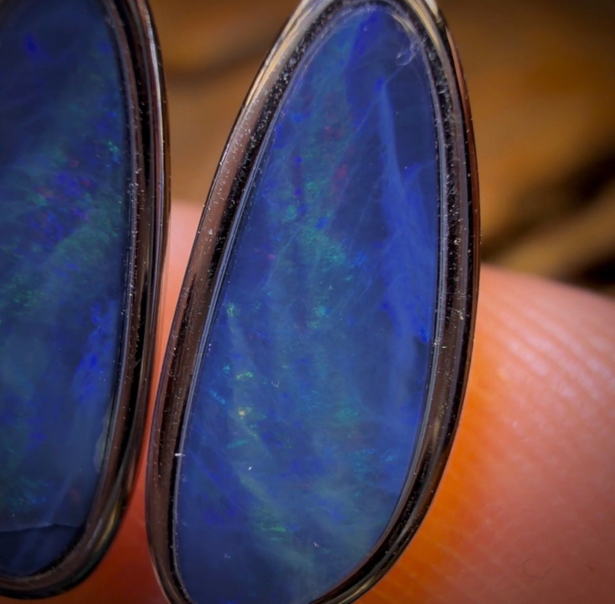 Sterling Silver - Australian Boulder Opal Doublet Drop Stud Earrings