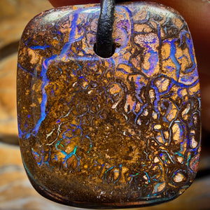 Dad! 25 x 23mm - Purple Lightning Drilled Tribal Queensland Boulder Opal Necklace