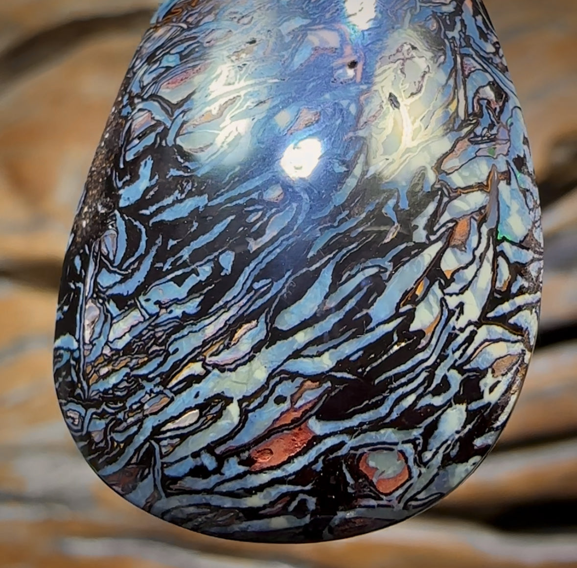 Awesome Solid Queensland Boulder Opal Pendant Black Tribal Magic