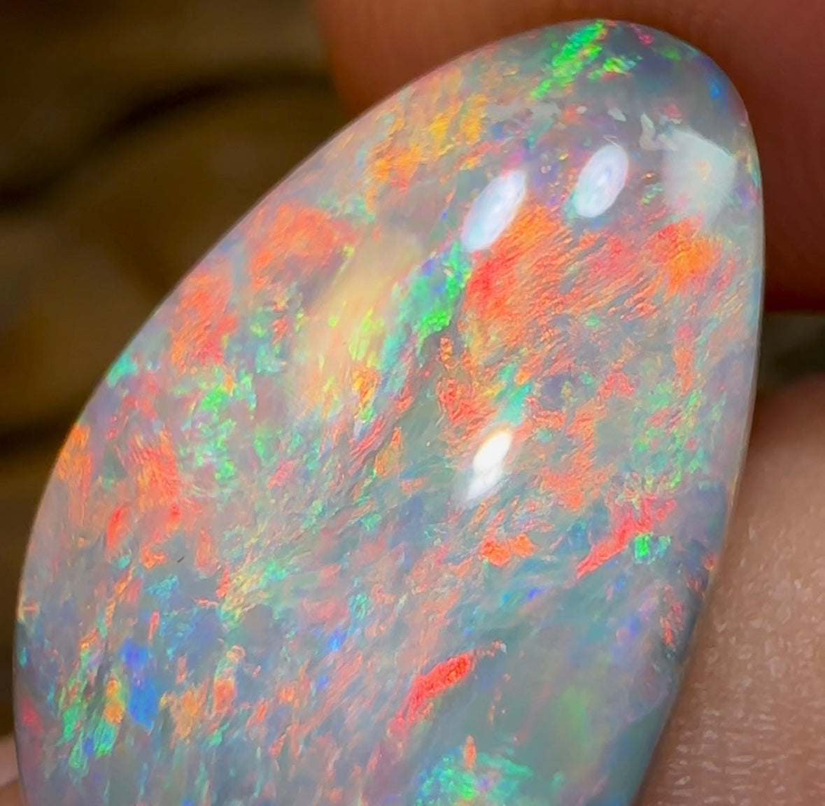 8.4cts - Lightning Ridge Semi Black Opal. Red Fire - Opal Whisperers