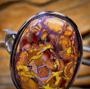 Sterling Silber - Ring aus massivem Tribal Boulder Opal