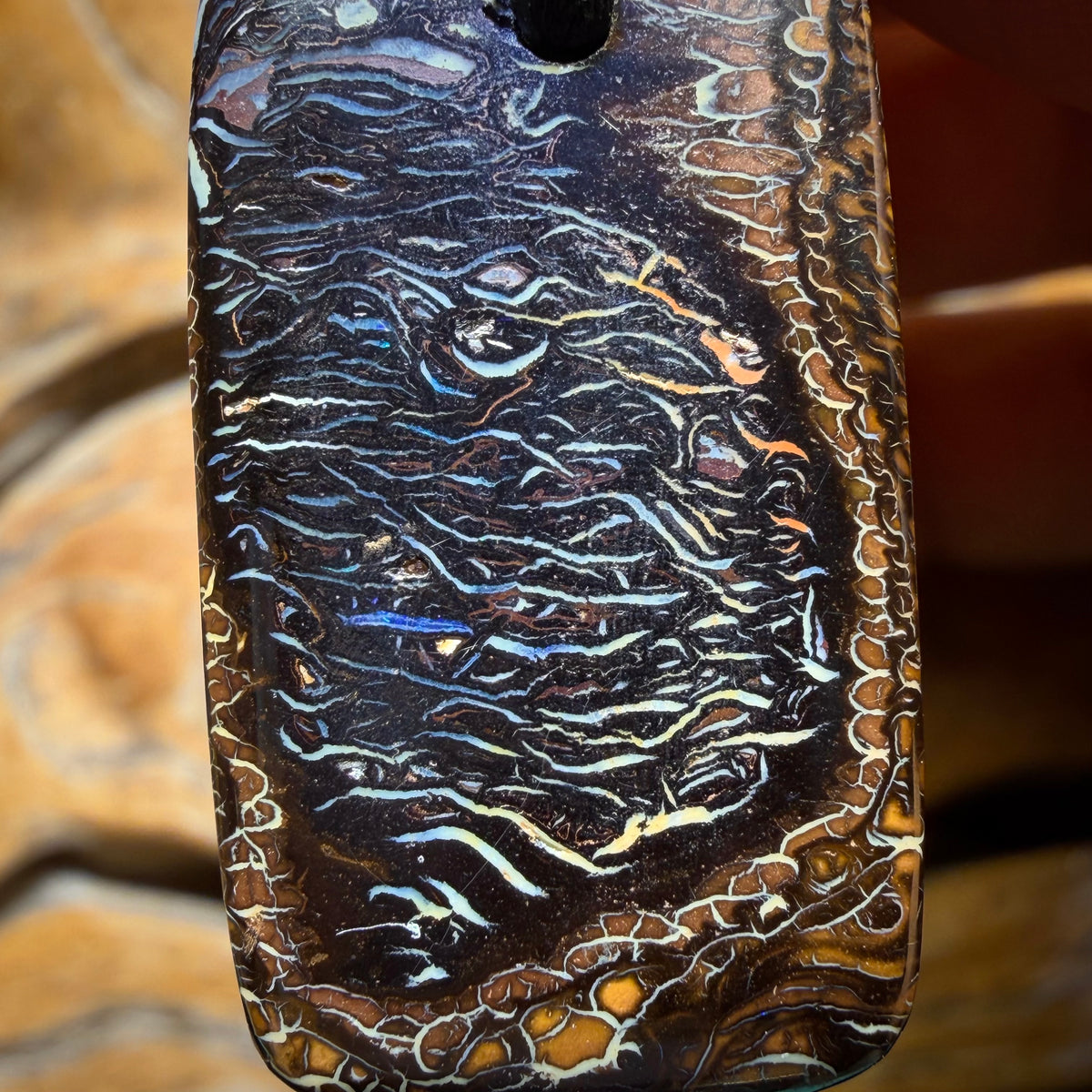 Dad Awesome Black Tribal 32 x 18mm - Drilled Tribal Queensland Boulder Opal Necklace