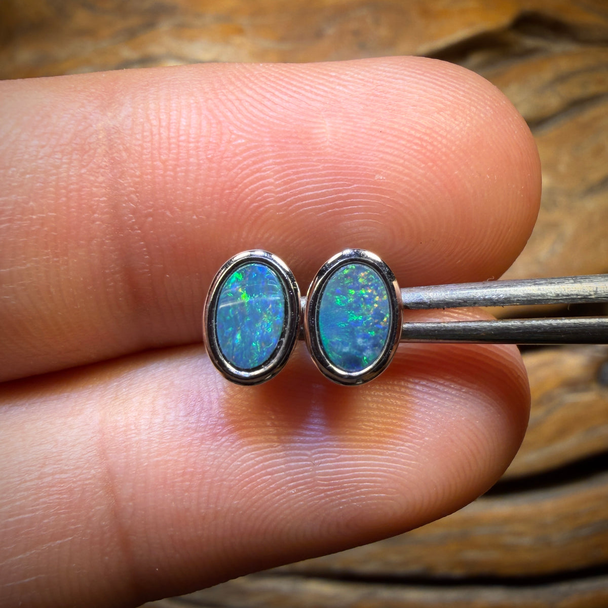 Sterling Silver - Australian Boulder Opal Doublet Stud Earrings