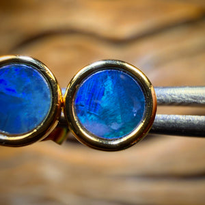 Best Sellers Extremely Limited. Sterling Silver Gold Plated - Australian Boulder Opal Doublet Stud Earrings