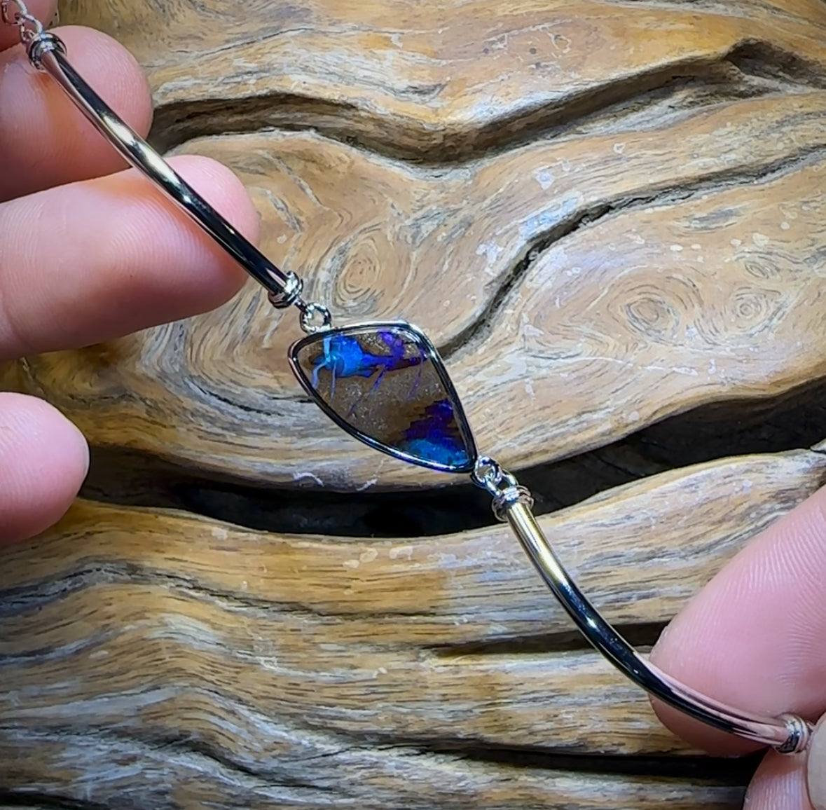 Sterling Silver - Solid Australian Boulder Opal Bracelet